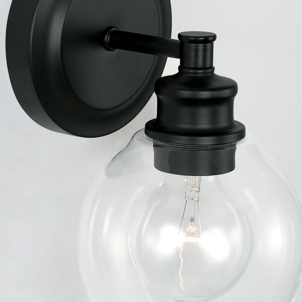 Mid Century Matte Black One-Light Wall Sconce with Clear Glass Shade, image 4