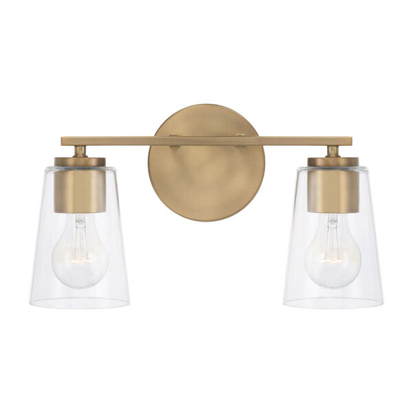 Portman Aged Brass Two-Light Bath Vanity with Clear Glass, image 4