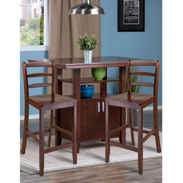 Albany Walnut Three Piece High Table with Ladder Back Counter Stool Set, image 3