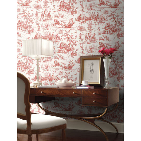 Grandmillennial Red Seasons Toile Pre Pasted Wallpaper, image 1