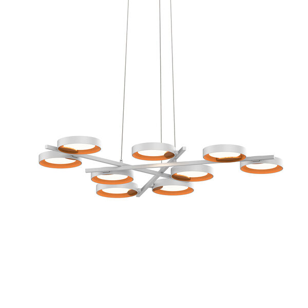 Light Guide Ring Satin White Nine-Light LED with Apricot Interior Shade, image 1