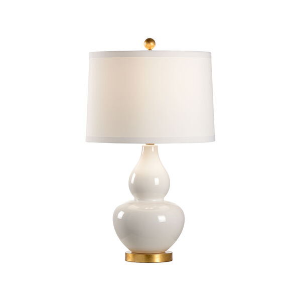 White Glaze and Antique Gold Leaf One-Light Ceramic Table Lamp, image 1