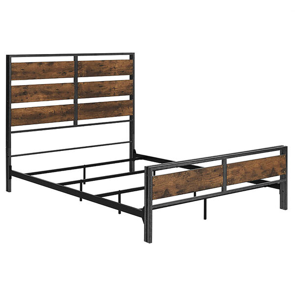 Queen Size Metal and Wood Plank Bed - Brown, image 3