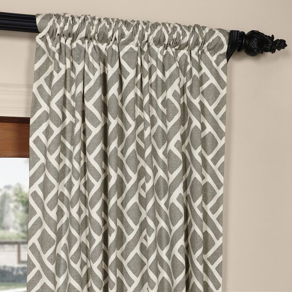 Martinique Grey and White Printed Cotton Single Single Curtain Panel Panel 50 x 84, image 3