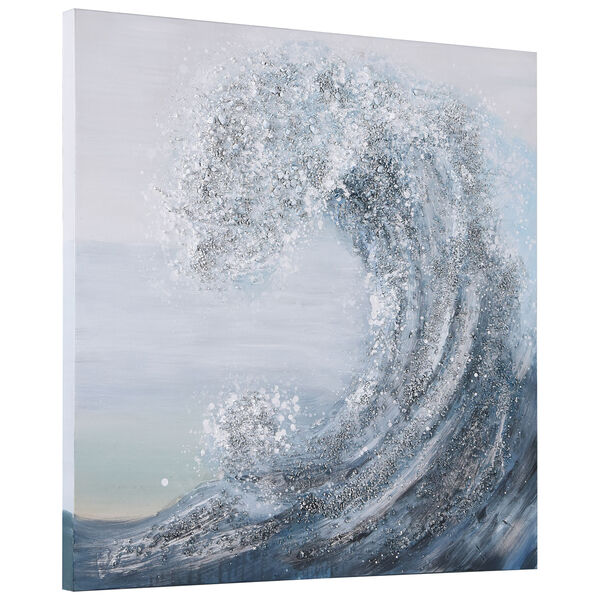 Silver and Blue Crystal Wave Textured Glitter Unframed Hand Painted Wall Art, image 3