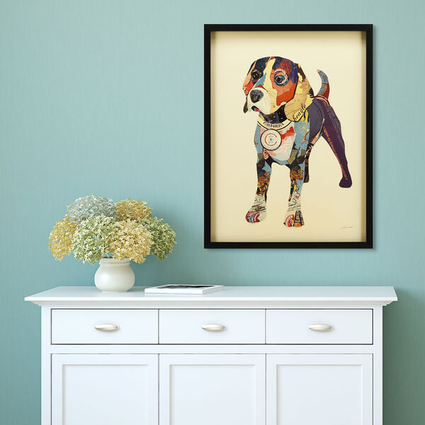 Black Framed Beagle Dimensional Collage Graphic Glass Wall Art, image 1