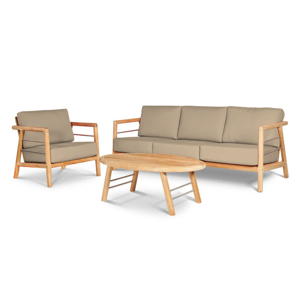 Aalto Natural Teak Deep Seating Four-Piece Outdoor Sofa Set with Sunbrella Fawn Cushion, image 2