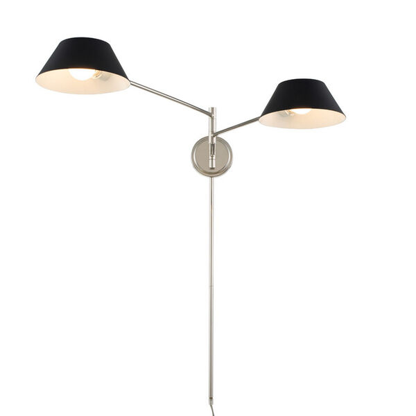 Bruno Matte Black and Polished Nickel Two-Light Wall Sconce, image 1