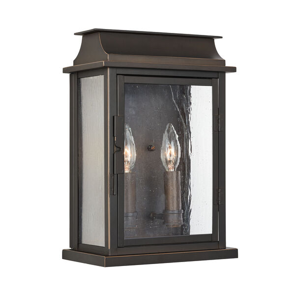 Bolton Oiled Bronze 14-Inch Two-Light Outdoor Wall Mount with Antiqued Glass, image 4