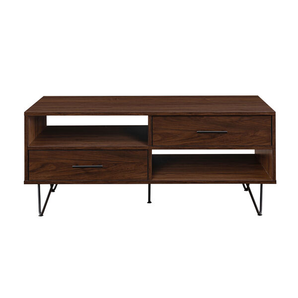 Croft Dark Walnut Two-Drawer Coffee Table with Hairpin Legs, image 2