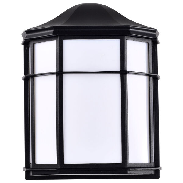 Black LED Cage Lantern Outdoor Wall Mount with White Linen Acrylic, image 1