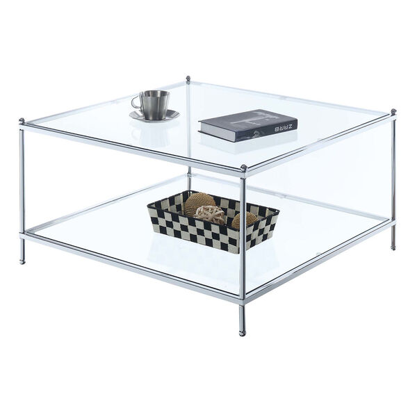 Royal Crest Clear Glass and Chrome 32-Inch Square Coffee Table, image 2