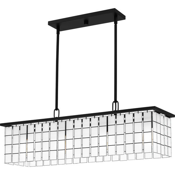 Seigler Matte Black Four-Light Chandelier with Etched Glass Panels, image 1