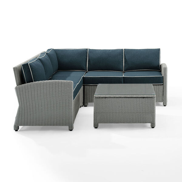 Bradenton Gray and Navy Outdoor Wicker Sectional Set, 4-Piece, image 2