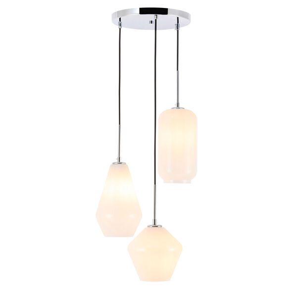 Gene Chrome 17-Inch Three-Light Pendant with Frosted White Glass, image 1