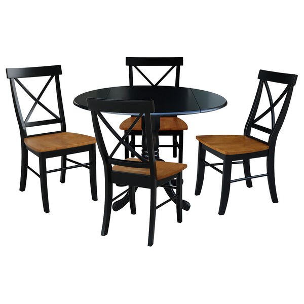 Black 42-Inch Dual Drop Leaf Dining Table with Black and Cherry Four Cross Back Dining Chair, Five-Piece, image 1