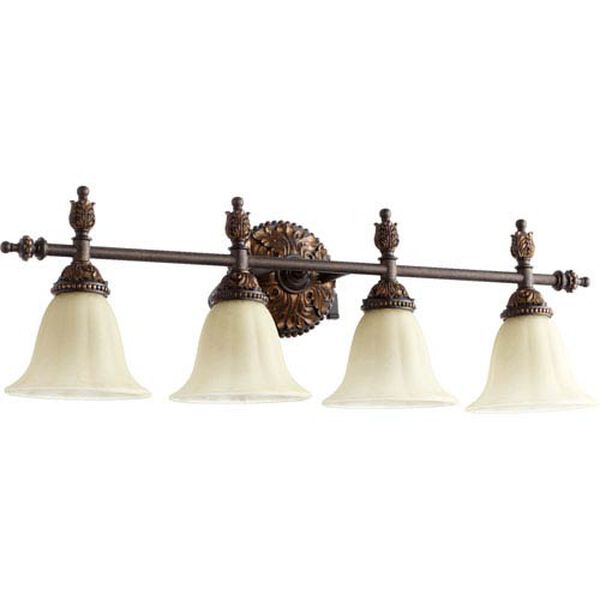 Rio Salado Toasted Sienna with Mystic Silver Four Light Vanity Fixture with Amber Linen Glass, image 1