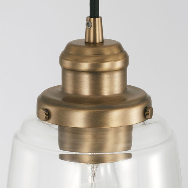 Fallon Aged Brass One-Light Mini Pendant with Clear Glass Shade and Braided Cord, image 3