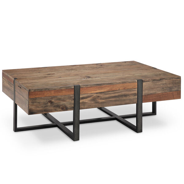 Fulton Industrial Farmhouse Reclaimed Wood Rectangular Coffee Table in Rustic Honey, image 1