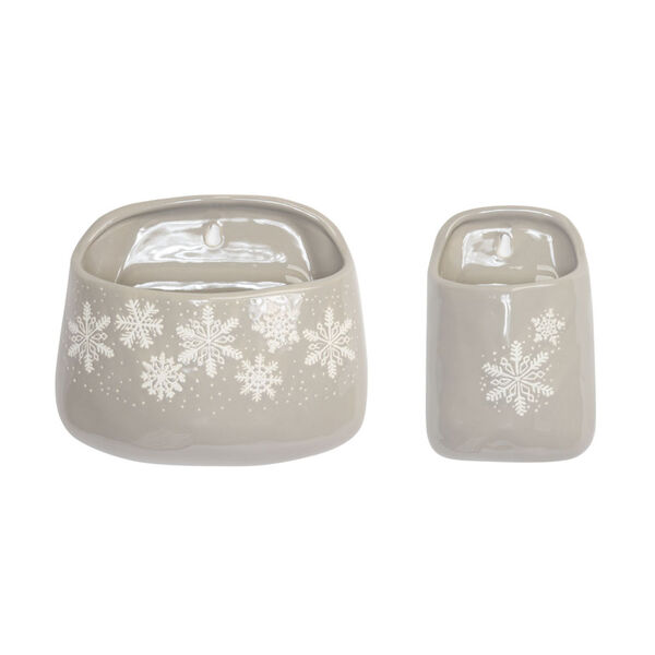 Gray and White Stoneware Wall Pocket Décor, Set of 2, image 1