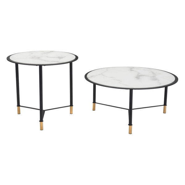Davis Black, White, Black and Gold Coffee Table, Set of Two, image 3