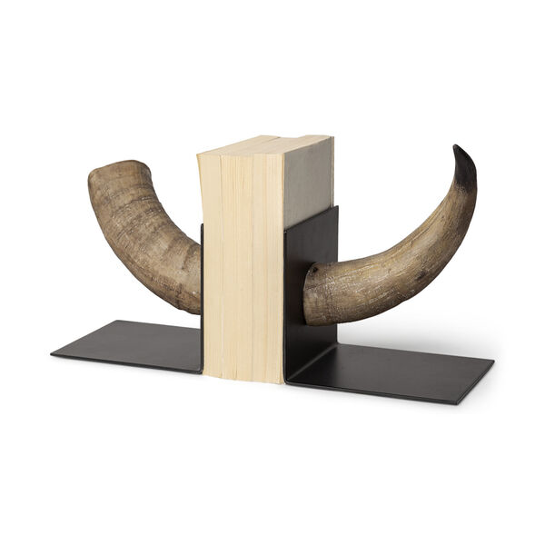 Nickerson Brown Bull Horn Bookend, Set of 2, image 1