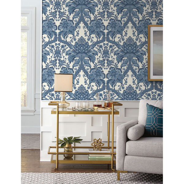 Damask Resource Library Indigo Blue 27 In. x 27 Ft. French Artichoke Wallpaper, image 2
