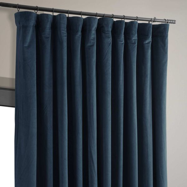 Signature Midnight Blue Double Wide Velvet Blackout Pole Pocket Single Panel Curtain 100 x 84, image 3