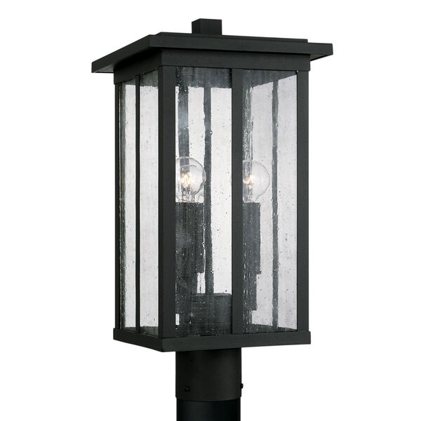 Barrett Black Three-Light Outdoor Post Lantern with Antiqued Glass, image 1