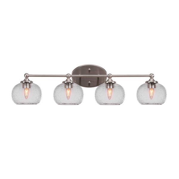 Capri Brushed Nickel Four-Light Bath Vanity with Seven-Inch Clear Bubble Dome Glass, image 1