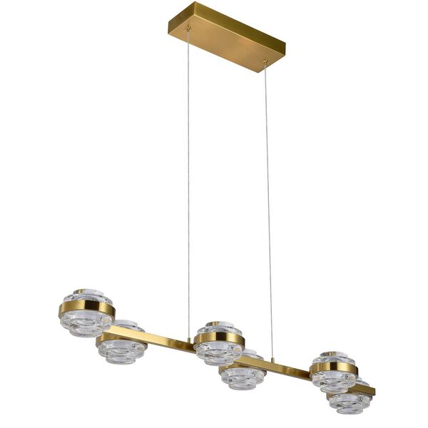 Milano Antique Brass Adjustable Six-Light Integrated LED Island Chandelier, image 1