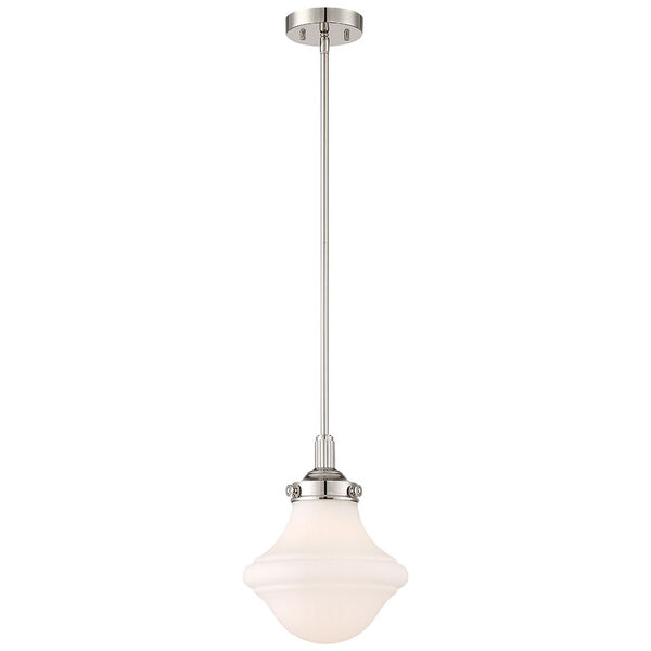 Afton Polished Nickel  One-Light Mini Pendant with Opal Etched Glass Shade, image 1