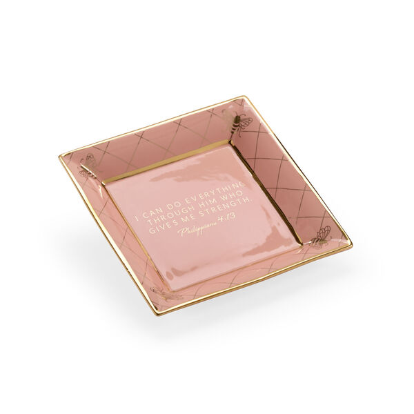 Shayla Copas Coral Glaze and Metallic Gold Square Bee Verse Plate, image 1