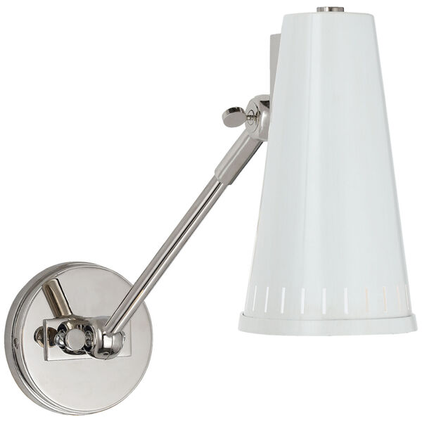 Antonio Adjustable One Arm Wall Lamp in Polished Nickel with Antique White Shade by Thomas O'Brien, image 1