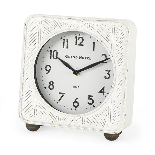 Karl Rustic White Rounded Square Table Clock, image 1