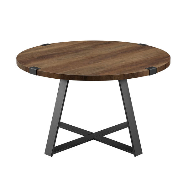 Rustic Oak and Black Round Coffee Table, image 4