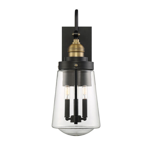 Macauley Vintage Black with Warm Brass Three-Light Outdoor Wall Lantern, image 1