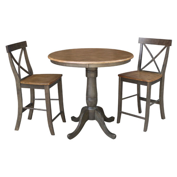 San Remo Hickory and Washed Coal 36-Inch Round Pedestal Gathering Height Table With Counter Height Stools, Three-Piece, image 1