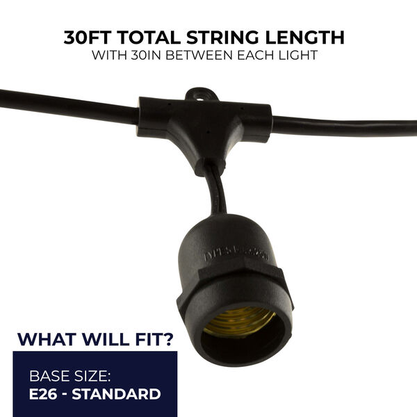 Black Outdoor String Light Cord with 12 E26 Base Sockets, image 6