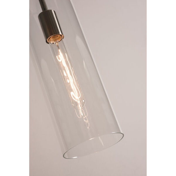View Satin Nickel Three-Light Linear Mini Pendant with Clear Shades, image 2