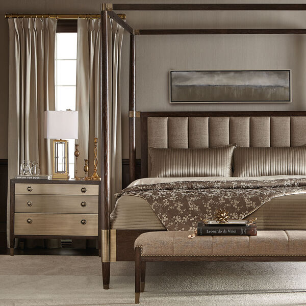 Clarendon Arabica and Burnished Brass White Oak Veneers, Fabric and Metal 66-Inch Bed, image 4
