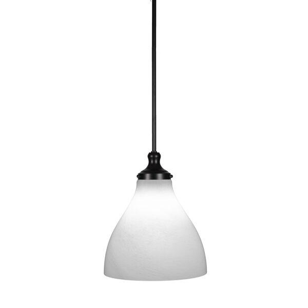 Juno Matte Black One-Light 14-Inch Stem Hung Pendant with White Marble Glass, image 1