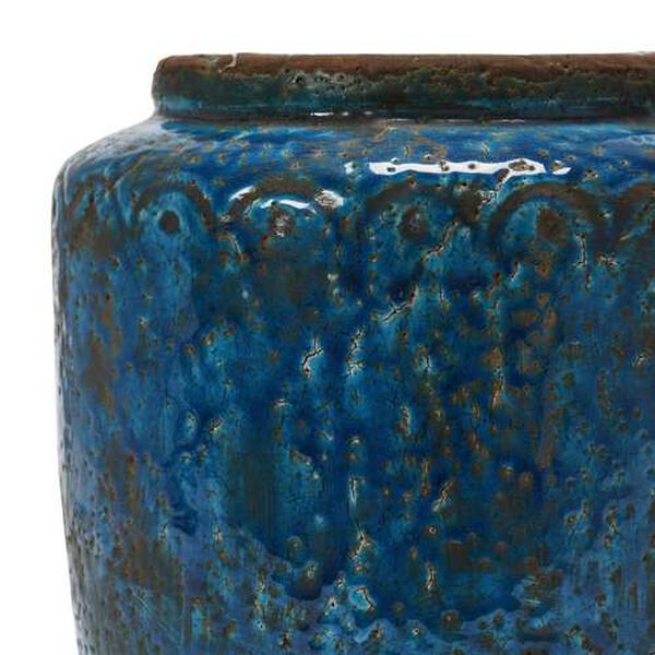 Distressed Blue Debossed Terra-Cotta Eight-Inch Vase, image 3