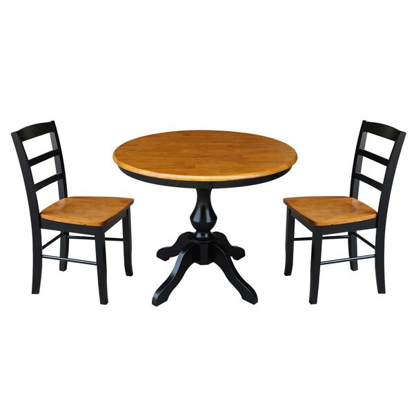 Black and Cherry Round Top Pedestal Table with Chairs, 3-Piece, image 1
