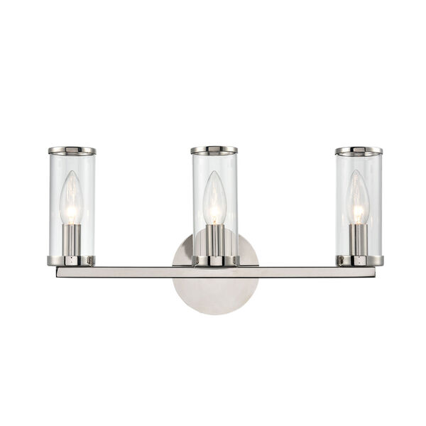 Revolve Polished Nickel Three-Light Bath Vanity with Clear Glass, image 1