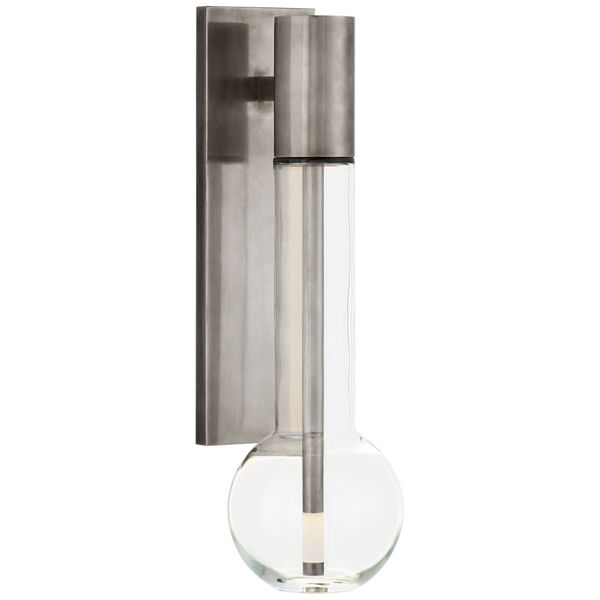 Nye Small Bracketed Sconce in Antique Nickel with Clear Glass by Kelly Wearstler, image 1
