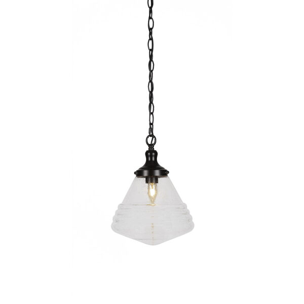 Juno Matte Black One-Light 13-Inch Chain Hung Pendant with Clear Bubble Glass, image 1