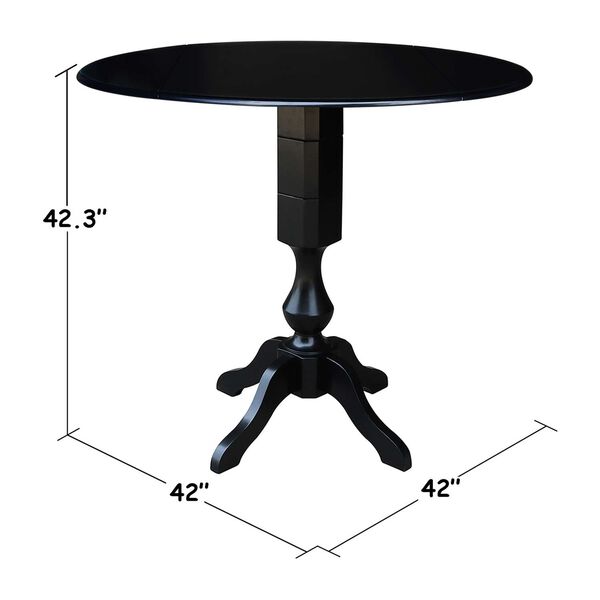 Black 42-Inch High Round Pedestal Dual Drop Leaf Dining Table, image 5