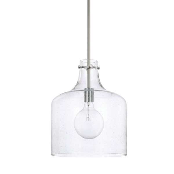 HomePlace Brushed Nickel Seeded Glass 12-Inch One-Light Pendant, image 1