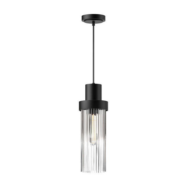 Kent Matte Black One-Light Mini Pendant with Clear Ribbed Glass, image 1